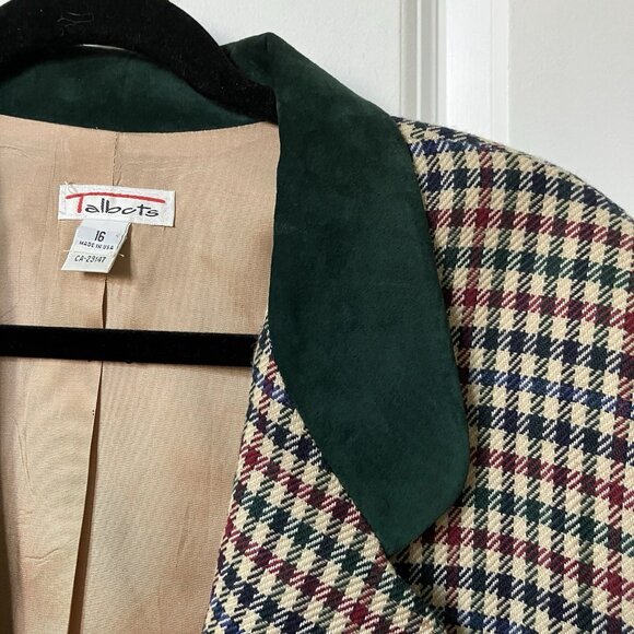 Vintage Talbots Wool Blazer Womens Houndstooth Suede Collar 80s 90s Classic - Picture 3 of 11